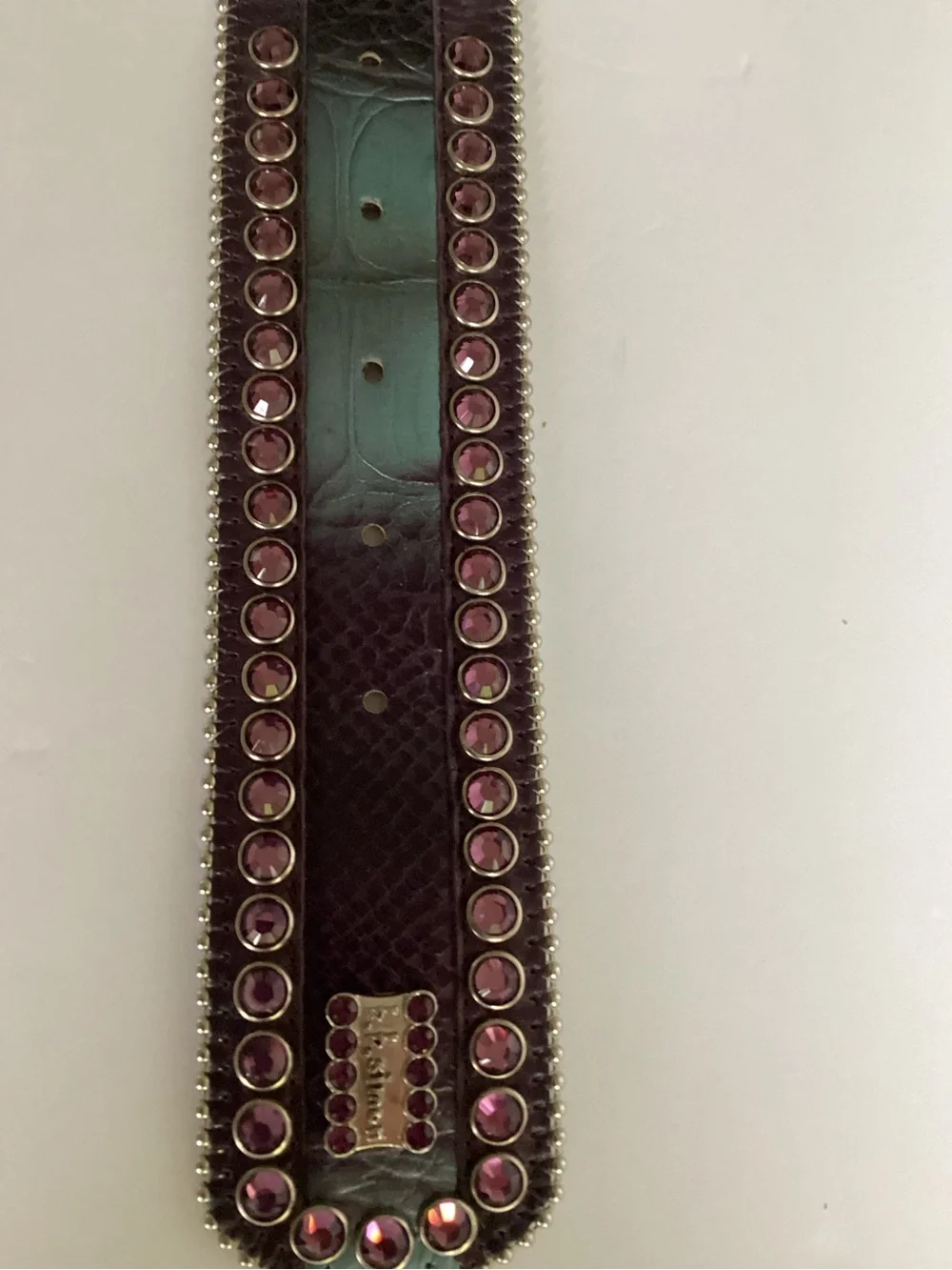 B.B.Simon Crystal Rhinestone Leather Belt Pink Purple Y2K Western Bling Glam